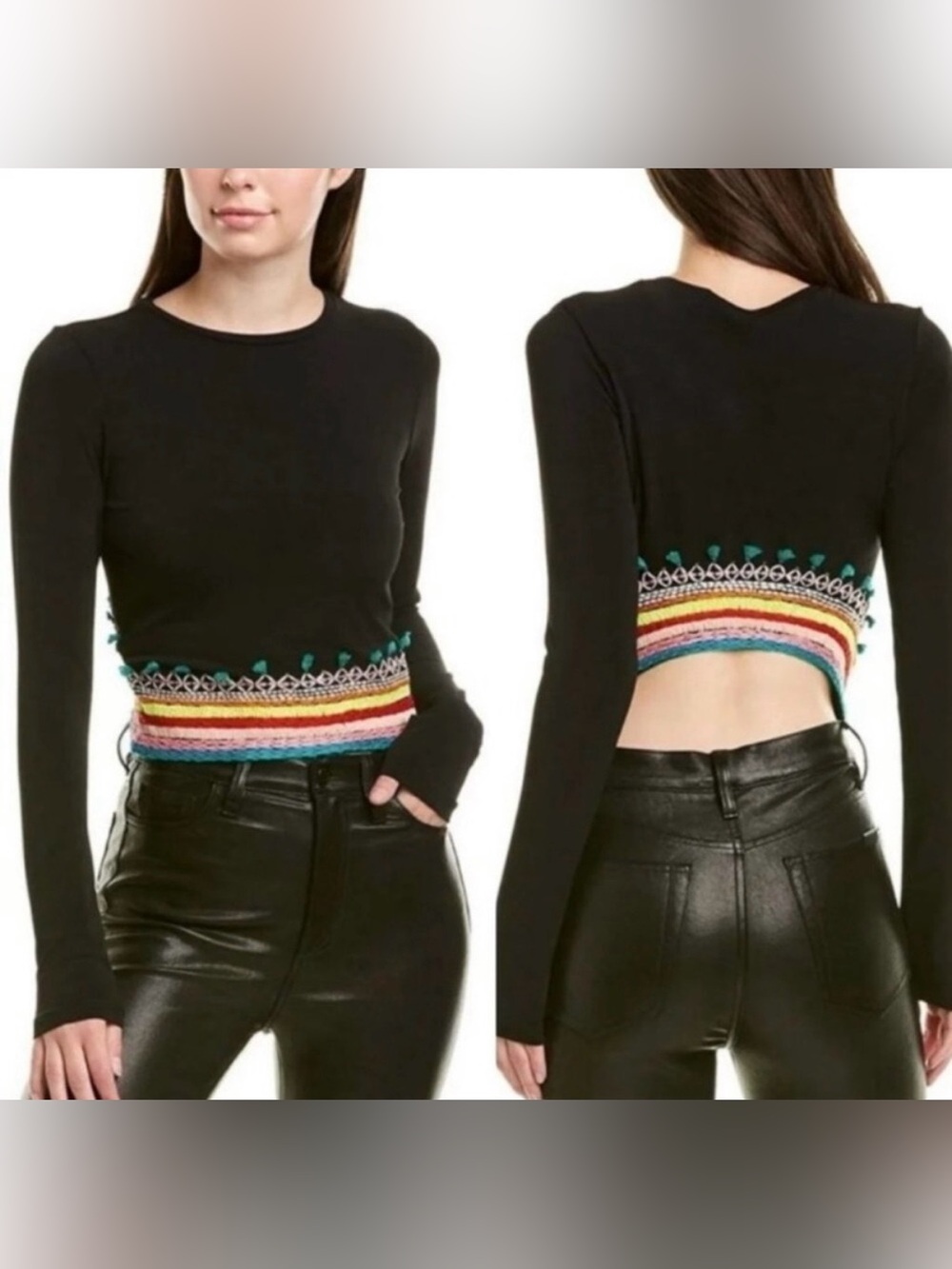 Alice and Olivia Delaina Cut Out Embroidered Crop Top S